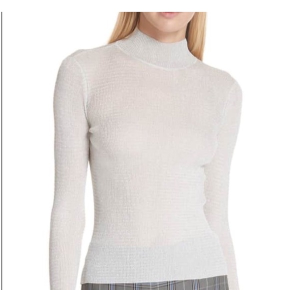RAG & BONE Raina Mock Neck Turtleneck Silver Metallic Sweater size M - Picture 2 of 10
